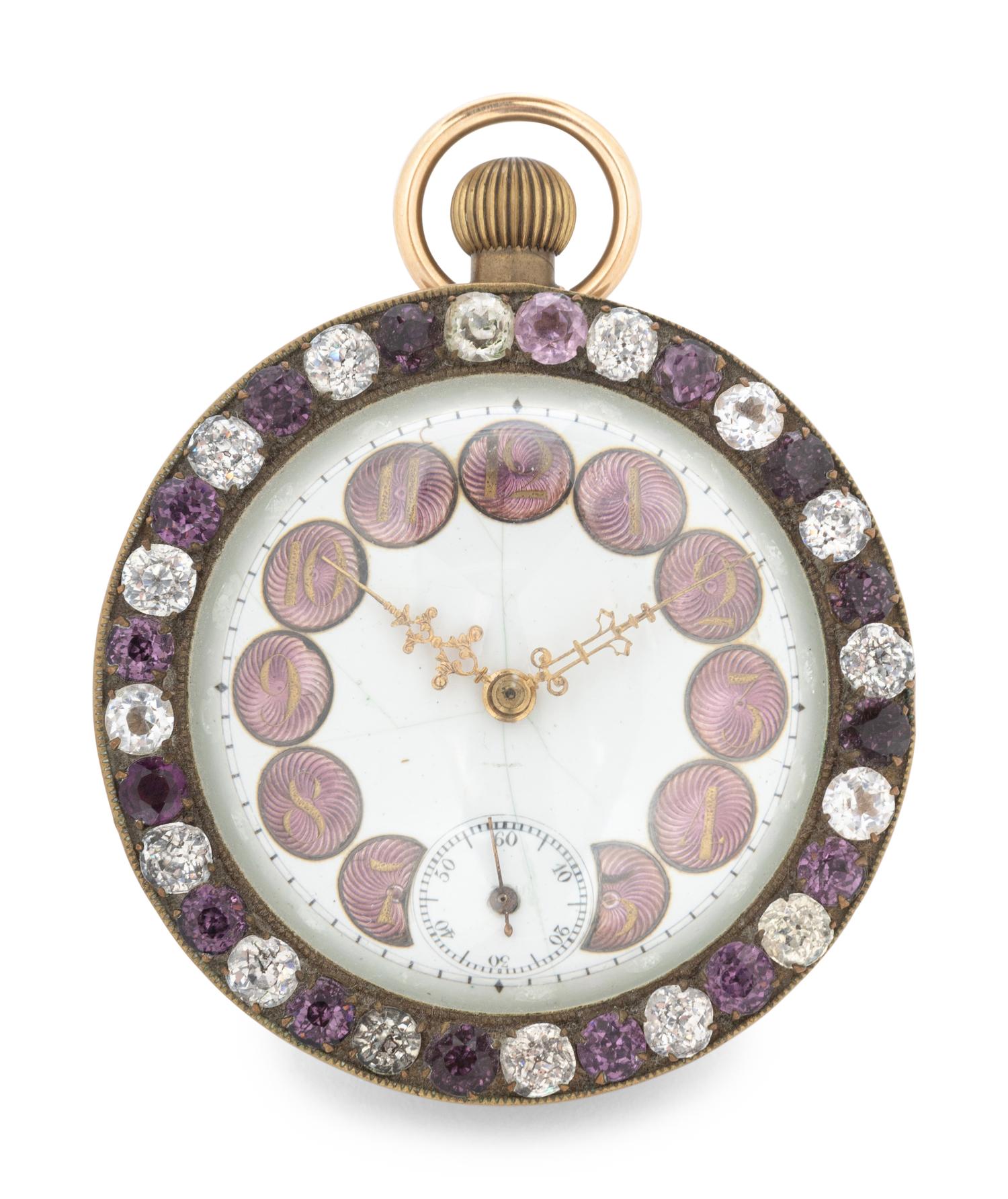 A Continental Guilloche Enamel and Jewel Decorated Table Clock
