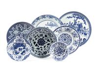 Seven Chinese Export Blue and White Porcelain Plates and Chargers