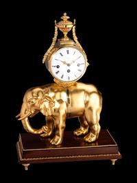 A French Gilt Metal and Giltwood or Composition Elephant Clock