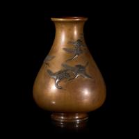 A Japanese Mixed Metal "Cranes" Vase, Signed