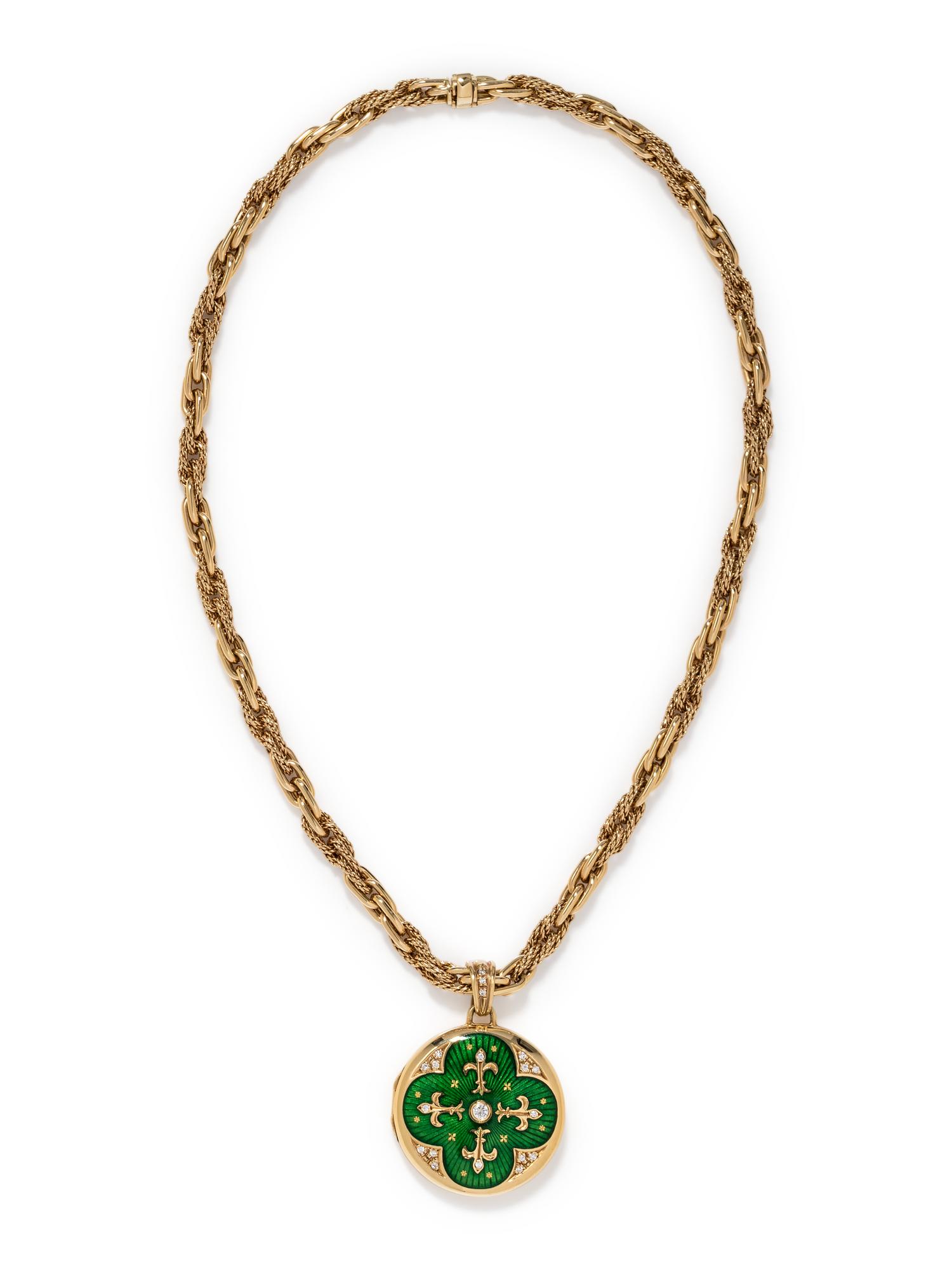 FABERGÉ, VICTOR MAYER, YELLOW GOLD, ENAMEL AND DIAMOND PENDANT/NECKLACE