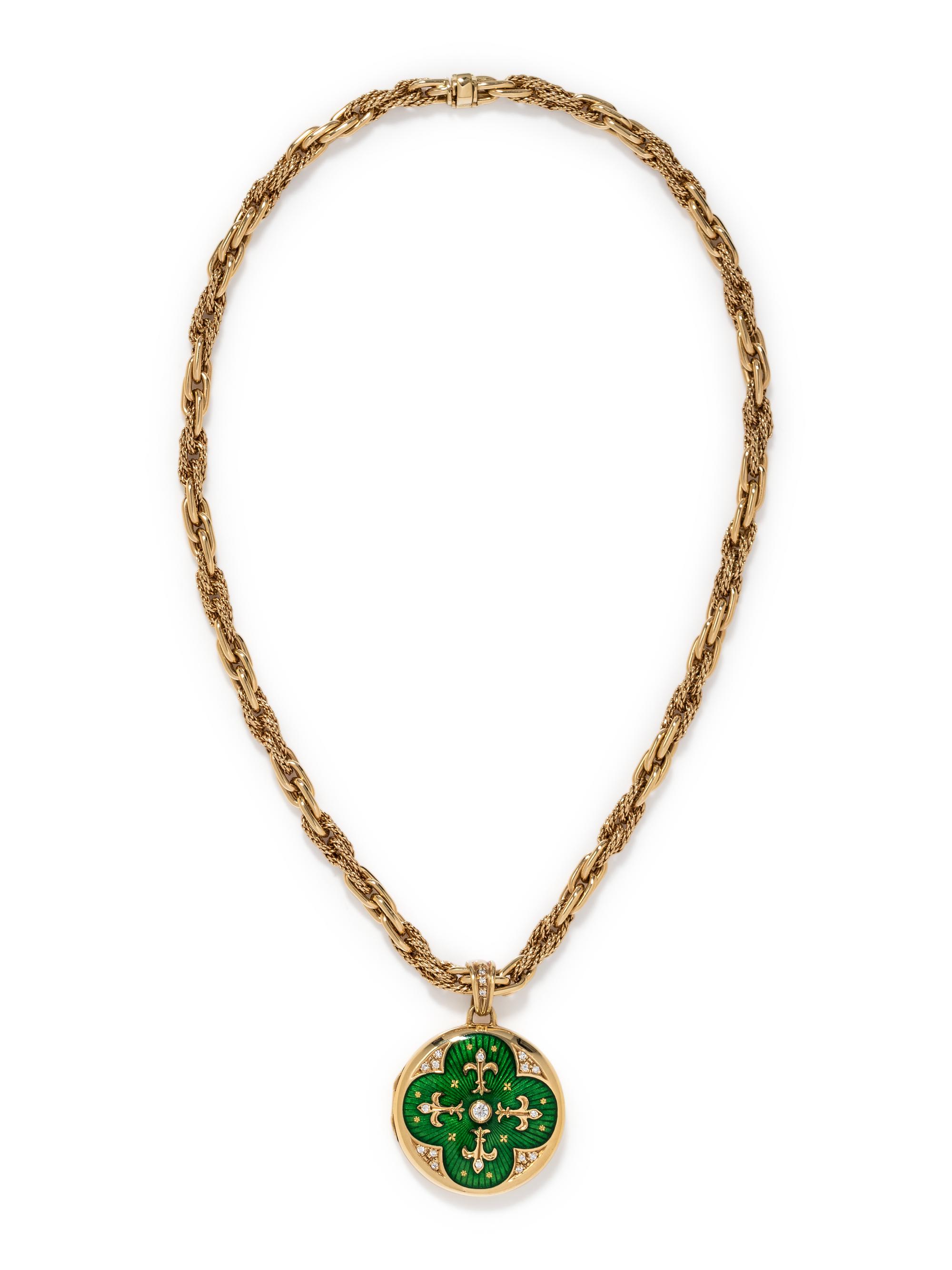 FABERGÉ, VICTOR MAYER, YELLOW GOLD, ENAMEL AND DIAMOND PENDANT/NECKLACE