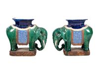 A Pair of Chinese Polychrome Glazed Porcelain Elephant Stands