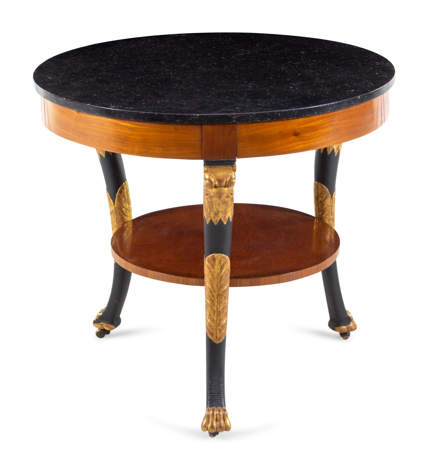 An Empire Parcel Gilt and Black-Lacquered Marble Top Guéridon