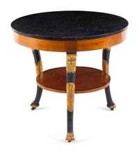 An Empire Parcel Gilt and Black-Lacquered Marble Top Guéridon