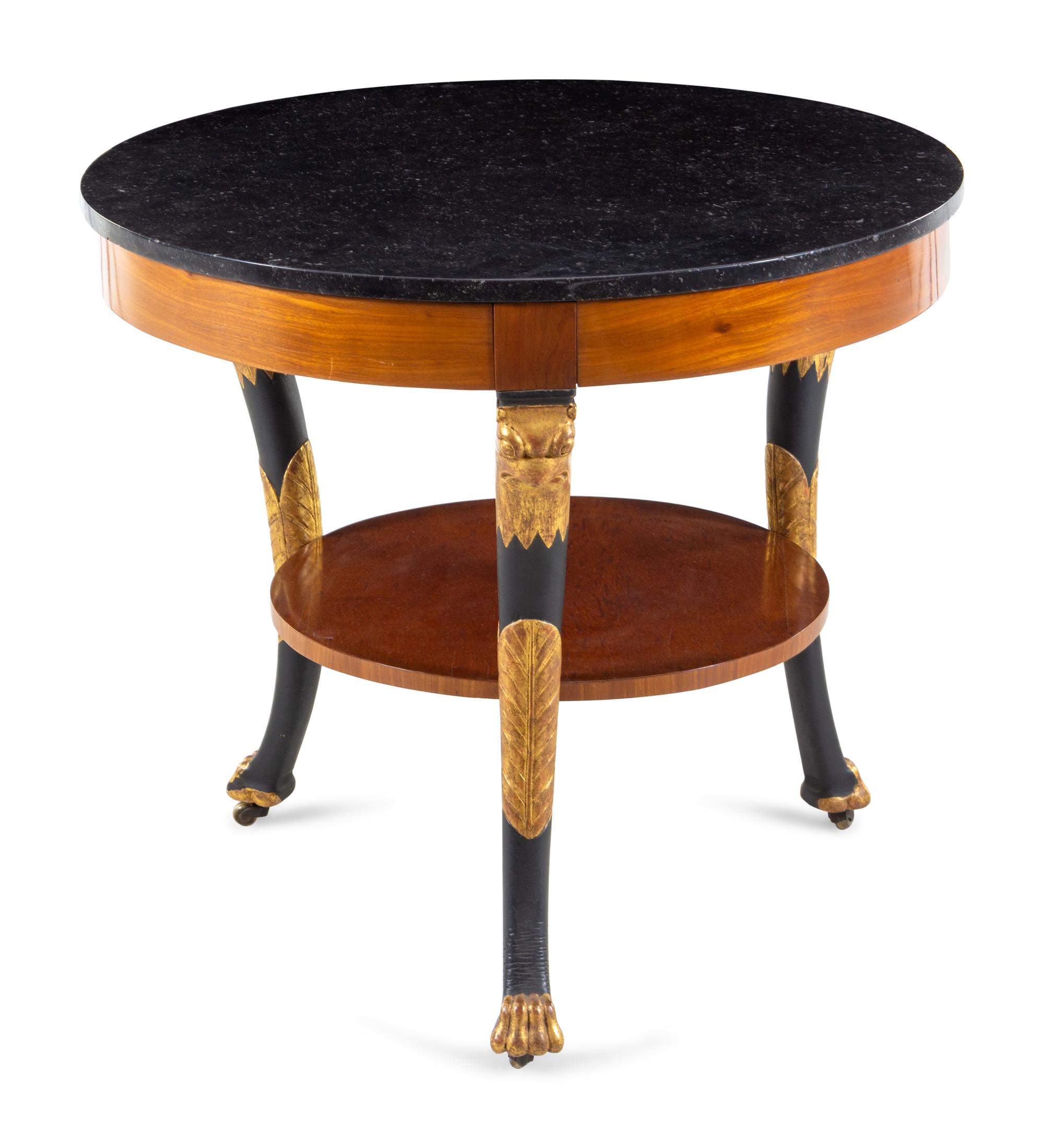 An Empire Parcel Gilt and Black-Lacquered Marble Top Guéridon