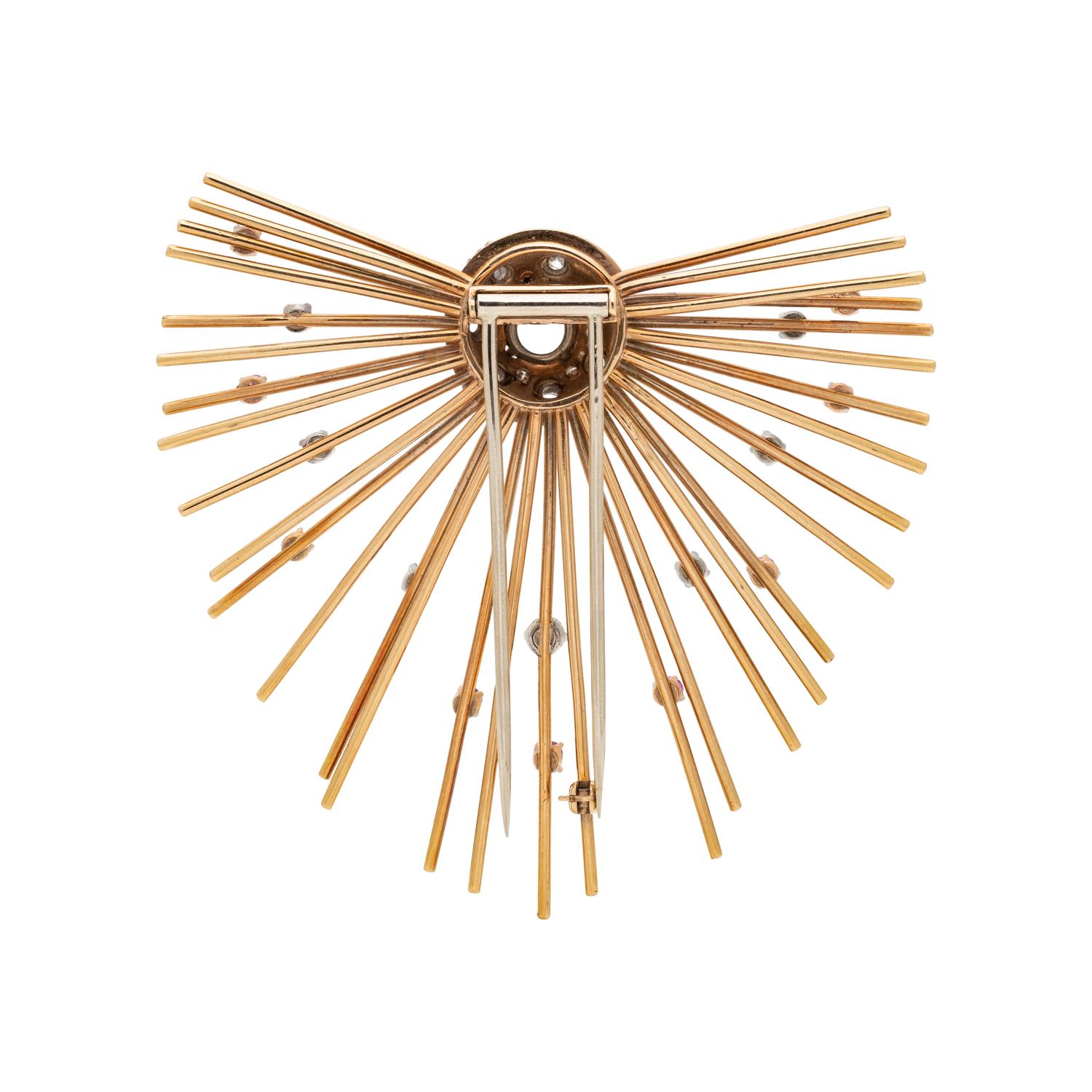RETRO, ROSE GOLD, DIAMOND AND RUBY BROOCH