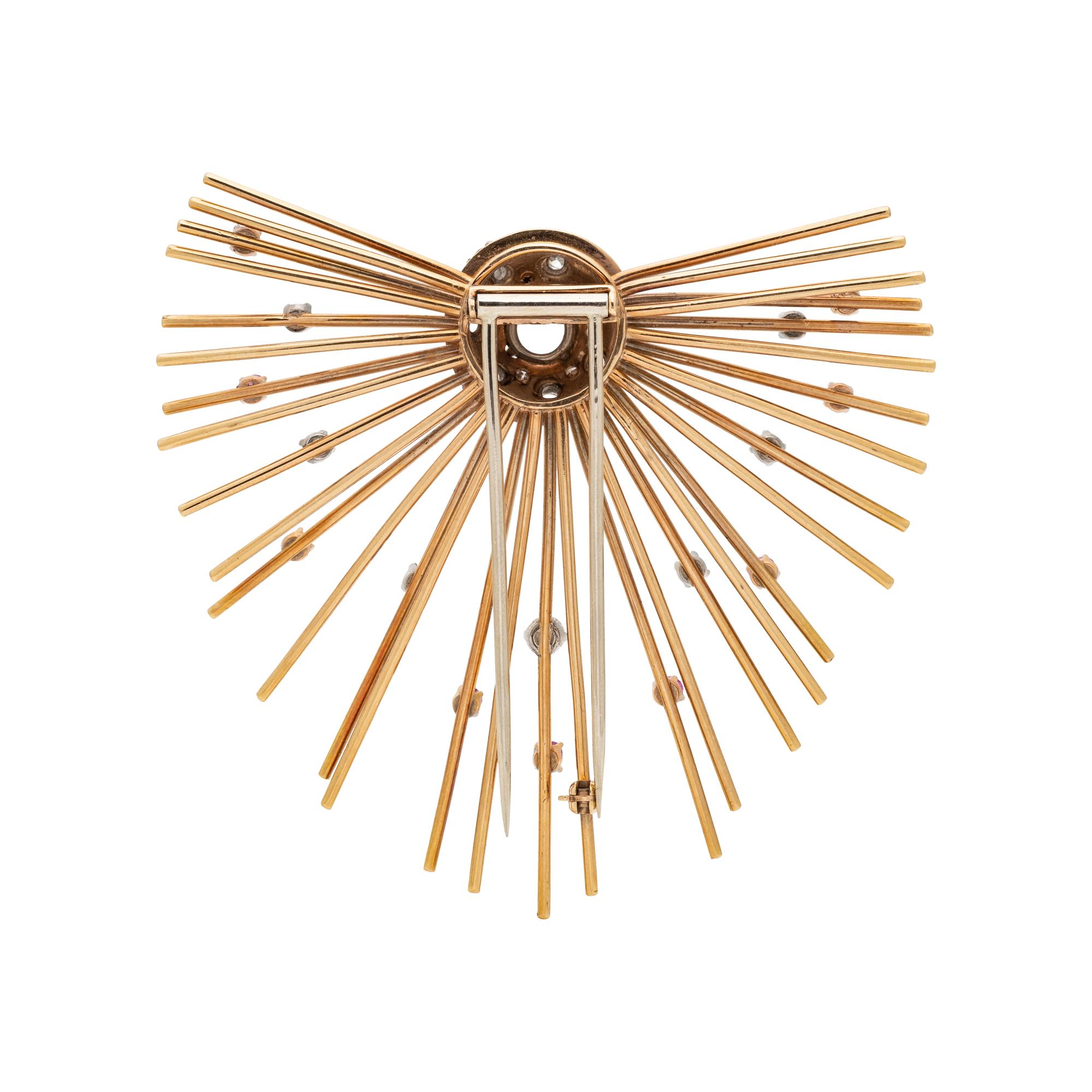 RETRO, ROSE GOLD, DIAMOND AND RUBY BROOCH