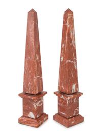 A Pair of Rouge Marble Obelisks — 20TH CENTURY