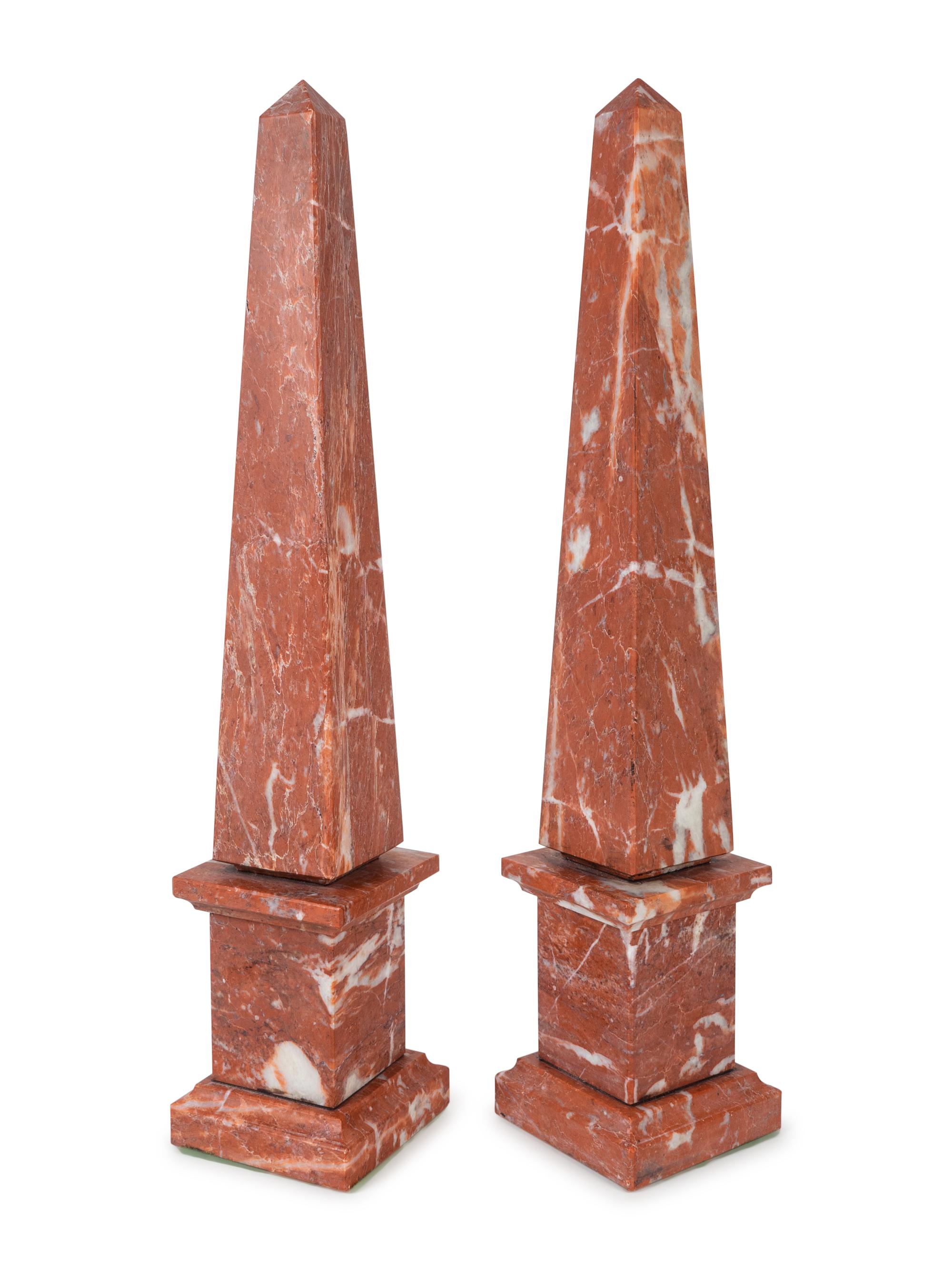 A Pair of Rouge Marble Obelisks — 20TH CENTURY