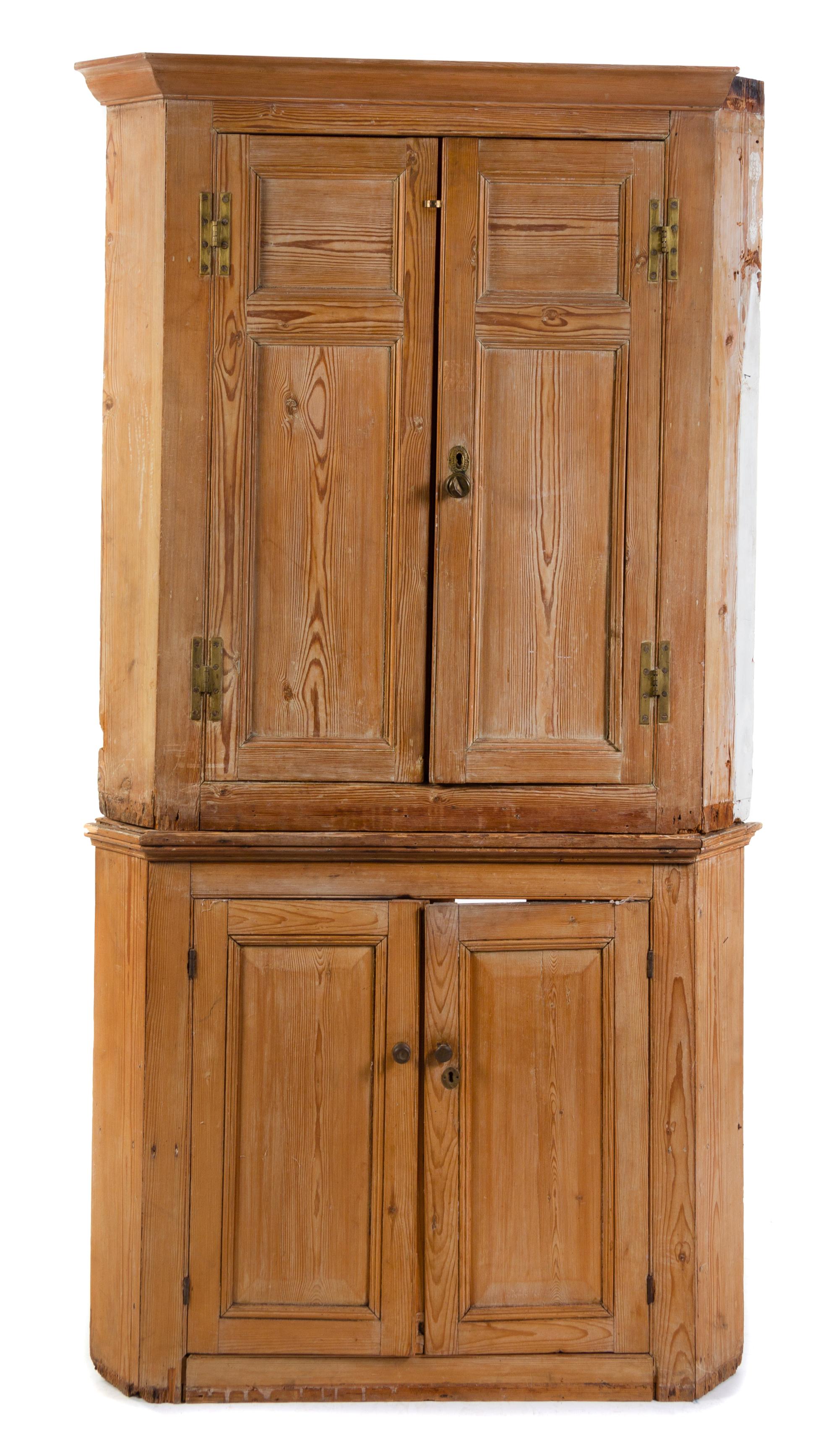 An American Pine Corner Cupboard