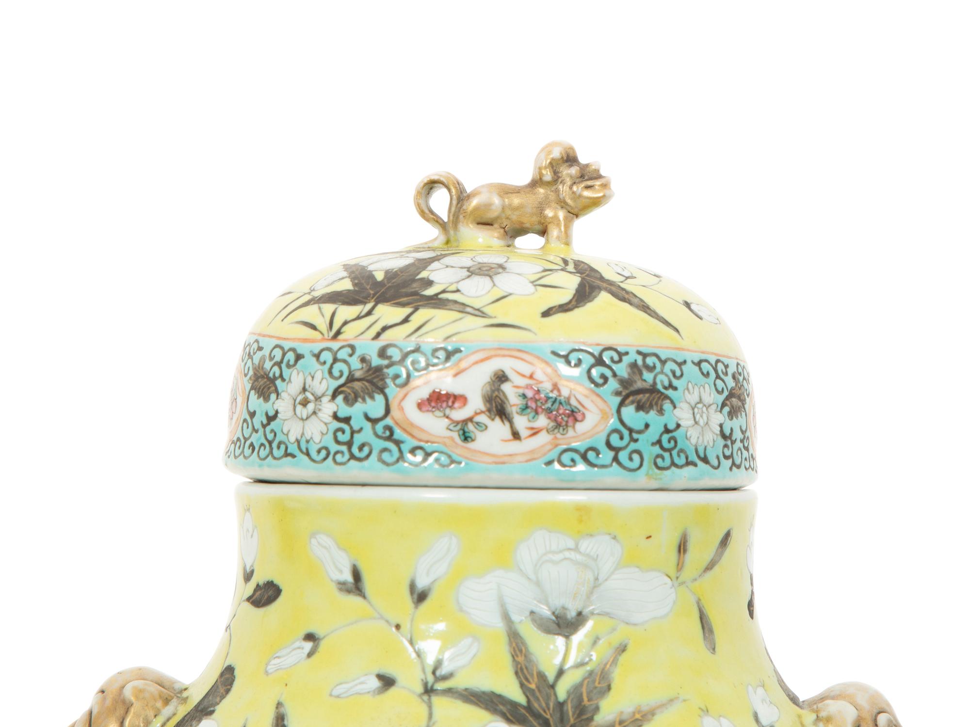 A Chinese Yellow Ground Famille Rose and Grisaille Decorated Porcelain Covered Jar