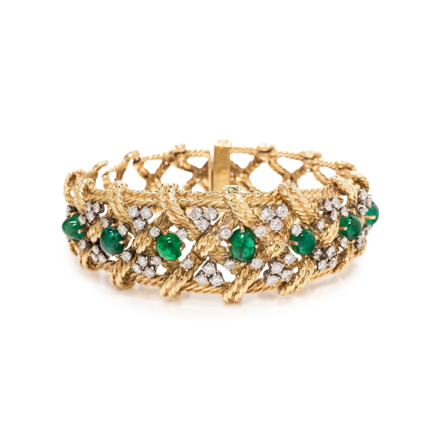 YELLOW GOLD, EMERALD AND DIAMOND BRACELET