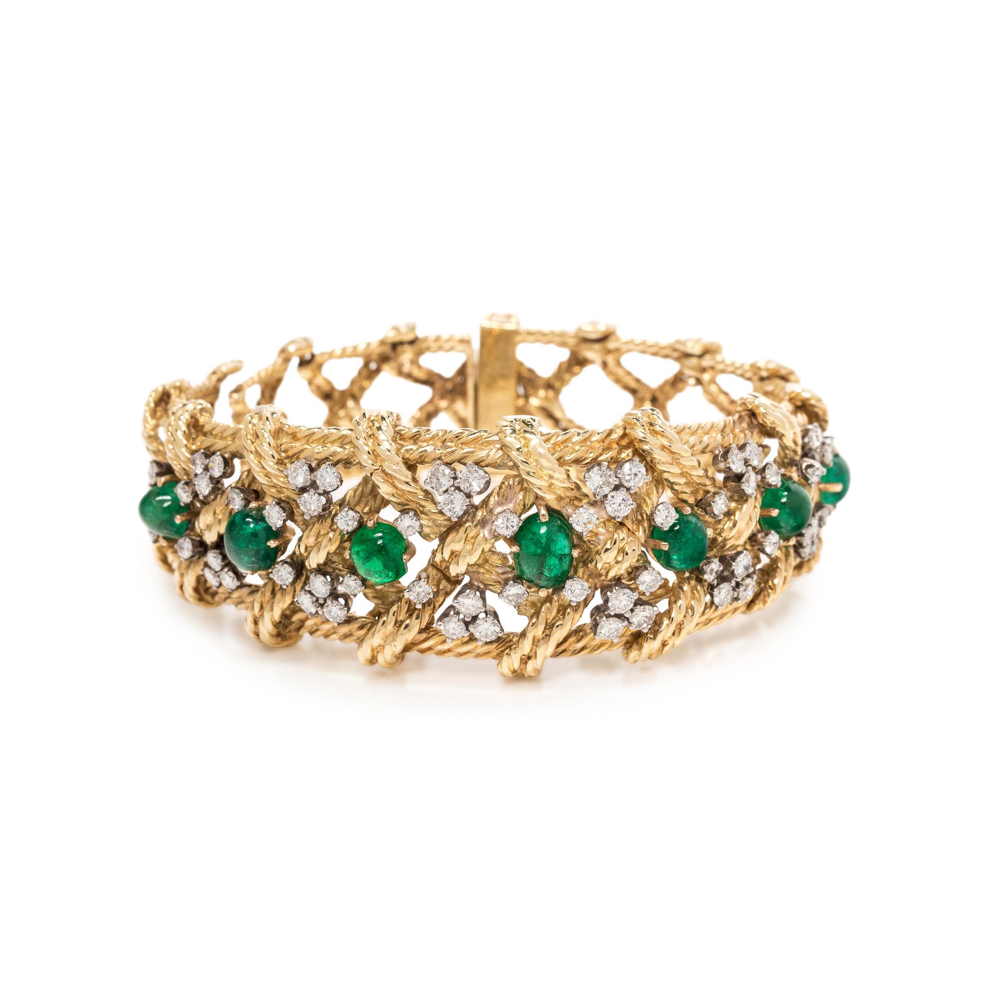 YELLOW GOLD, EMERALD AND DIAMOND BRACELET
