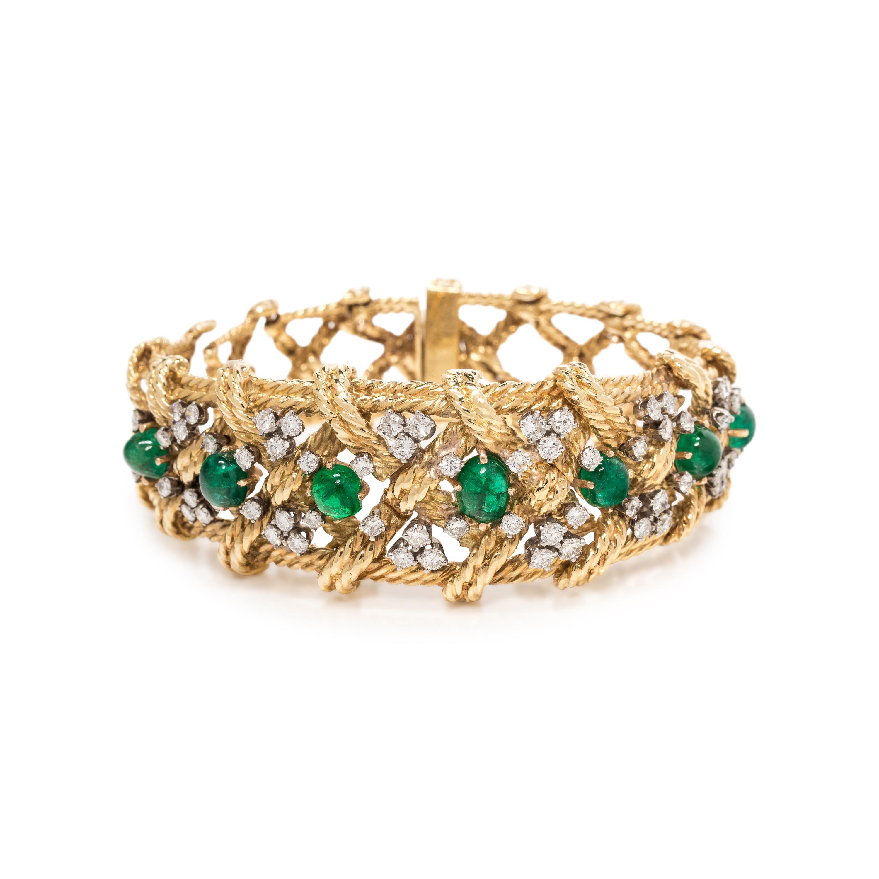 YELLOW GOLD, EMERALD AND DIAMOND BRACELET