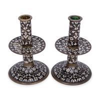 A Pair of Cast Brass 'Surrey Enamel' Candlesticks