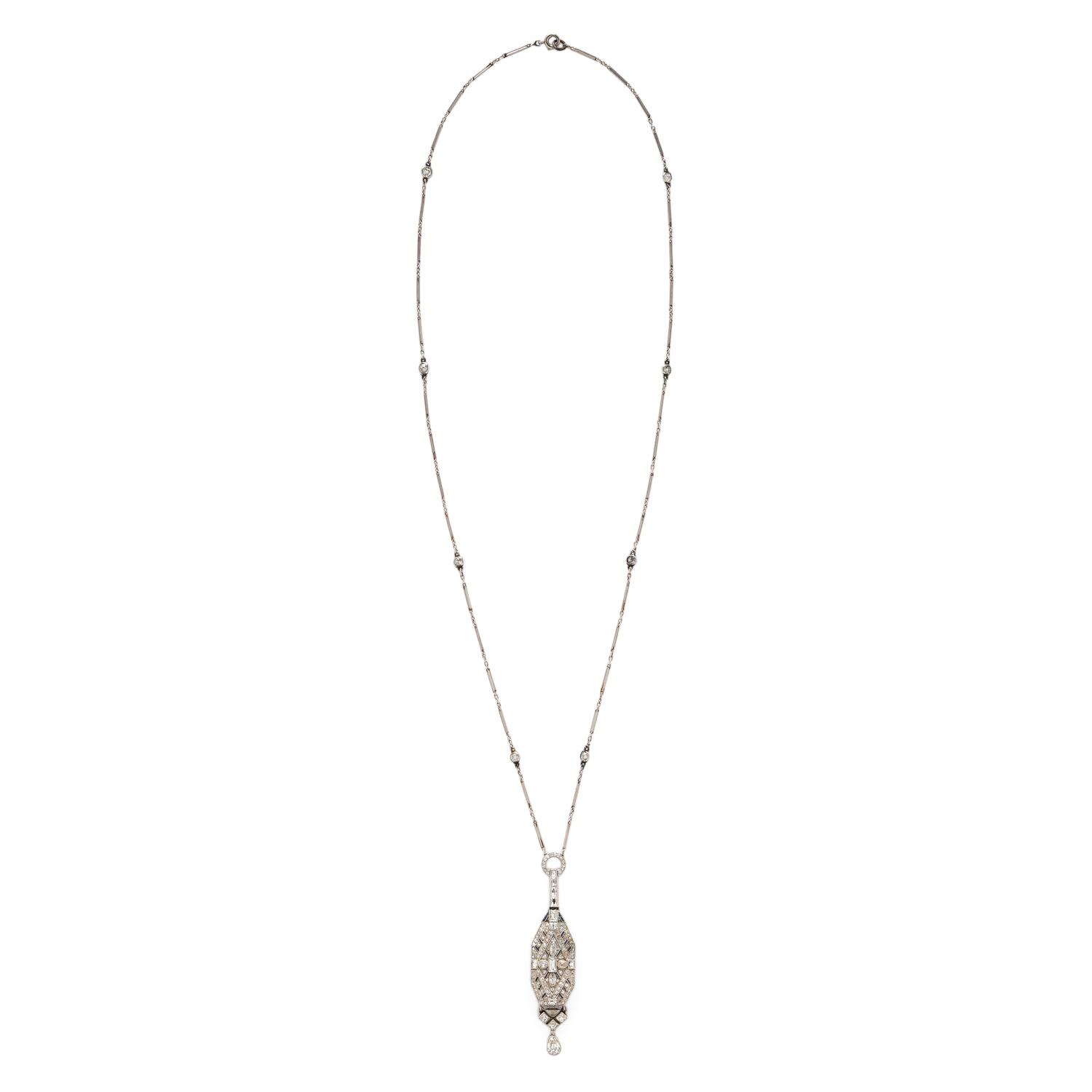 AUDEMARS PIGUET, ART DECO, DIAMOND AND SAPPHIRE PENDANT WATCH
