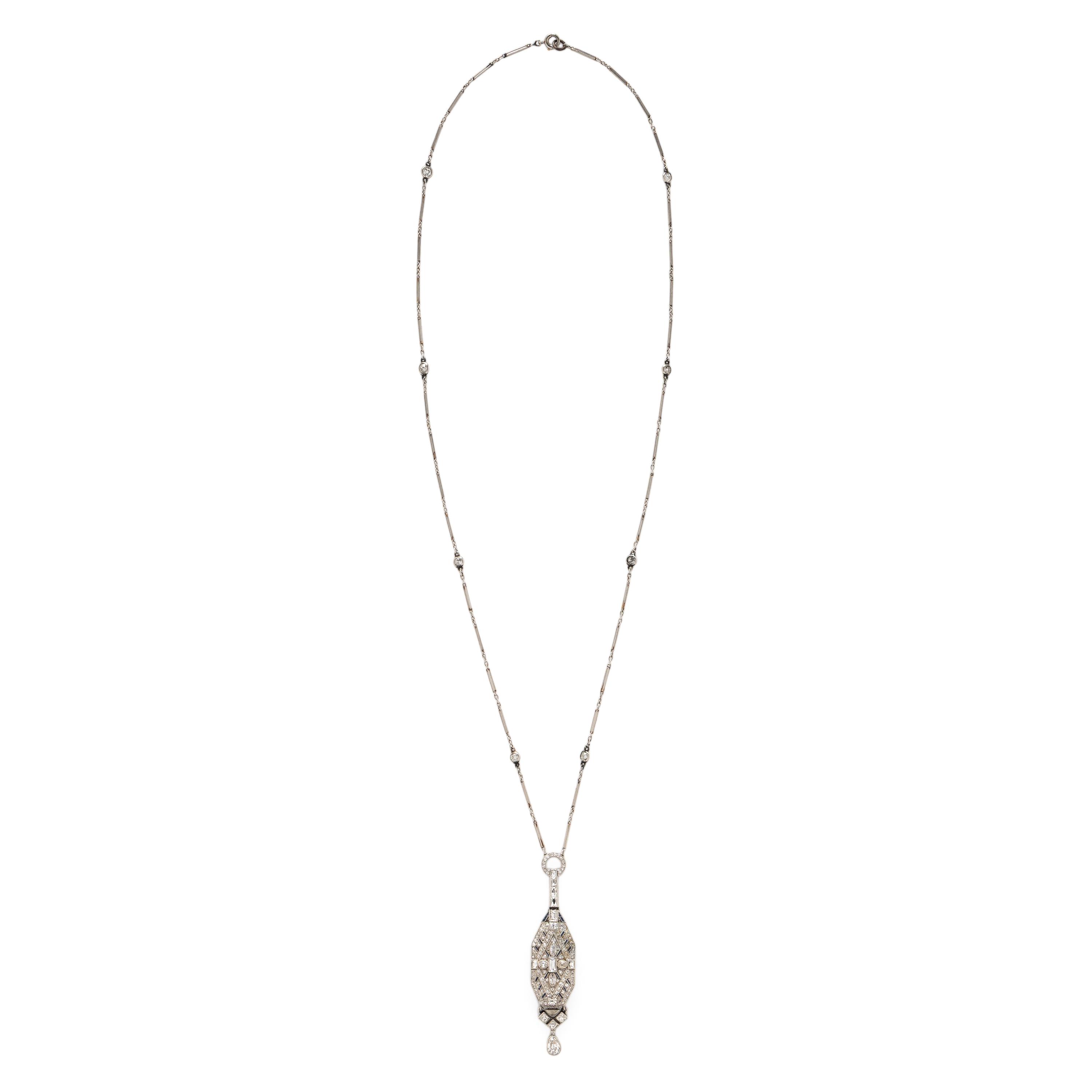 AUDEMARS PIGUET, ART DECO, DIAMOND AND SAPPHIRE PENDANT WATCH