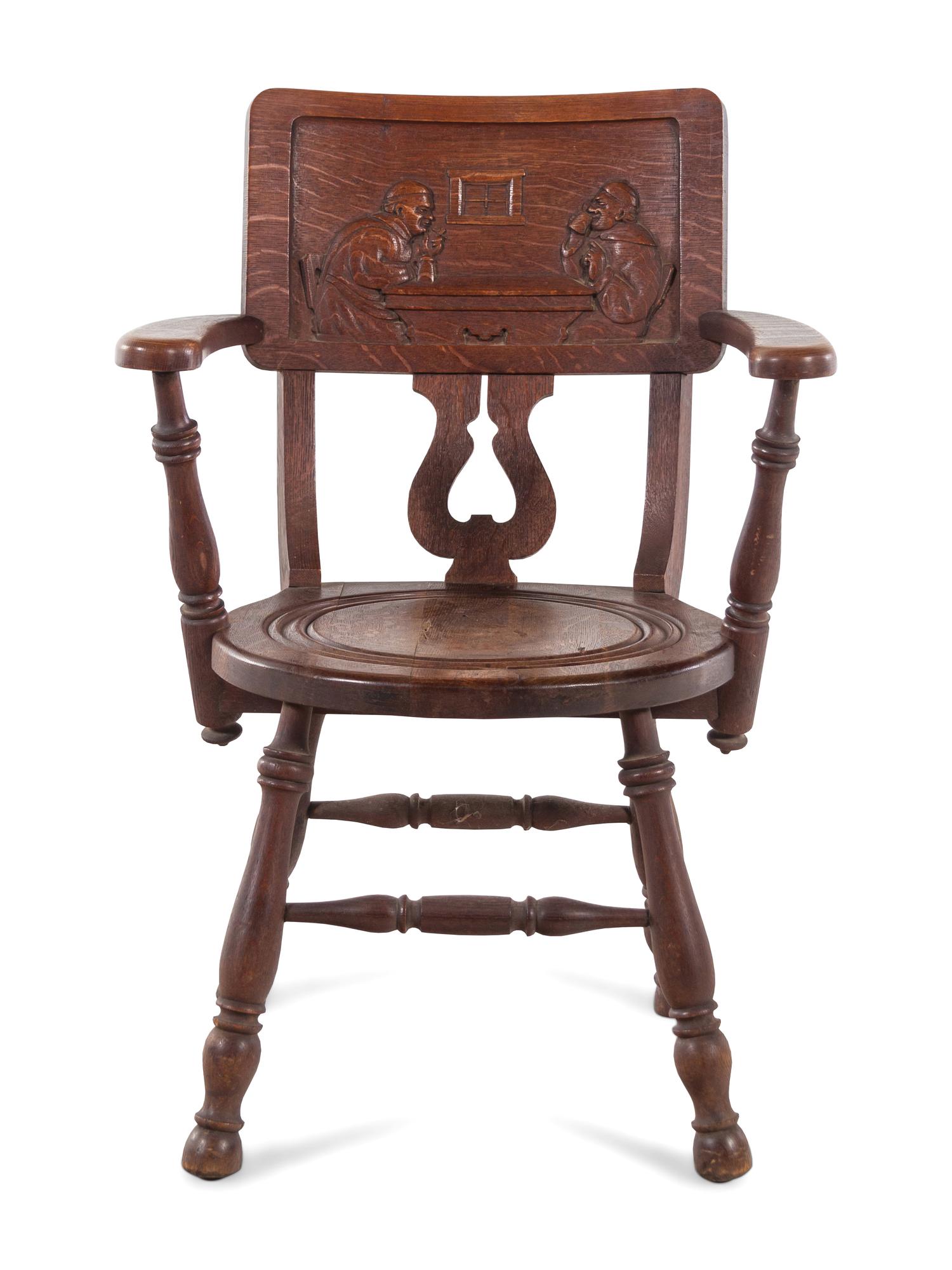 A German Carved Oak Bier Stube Armchair
