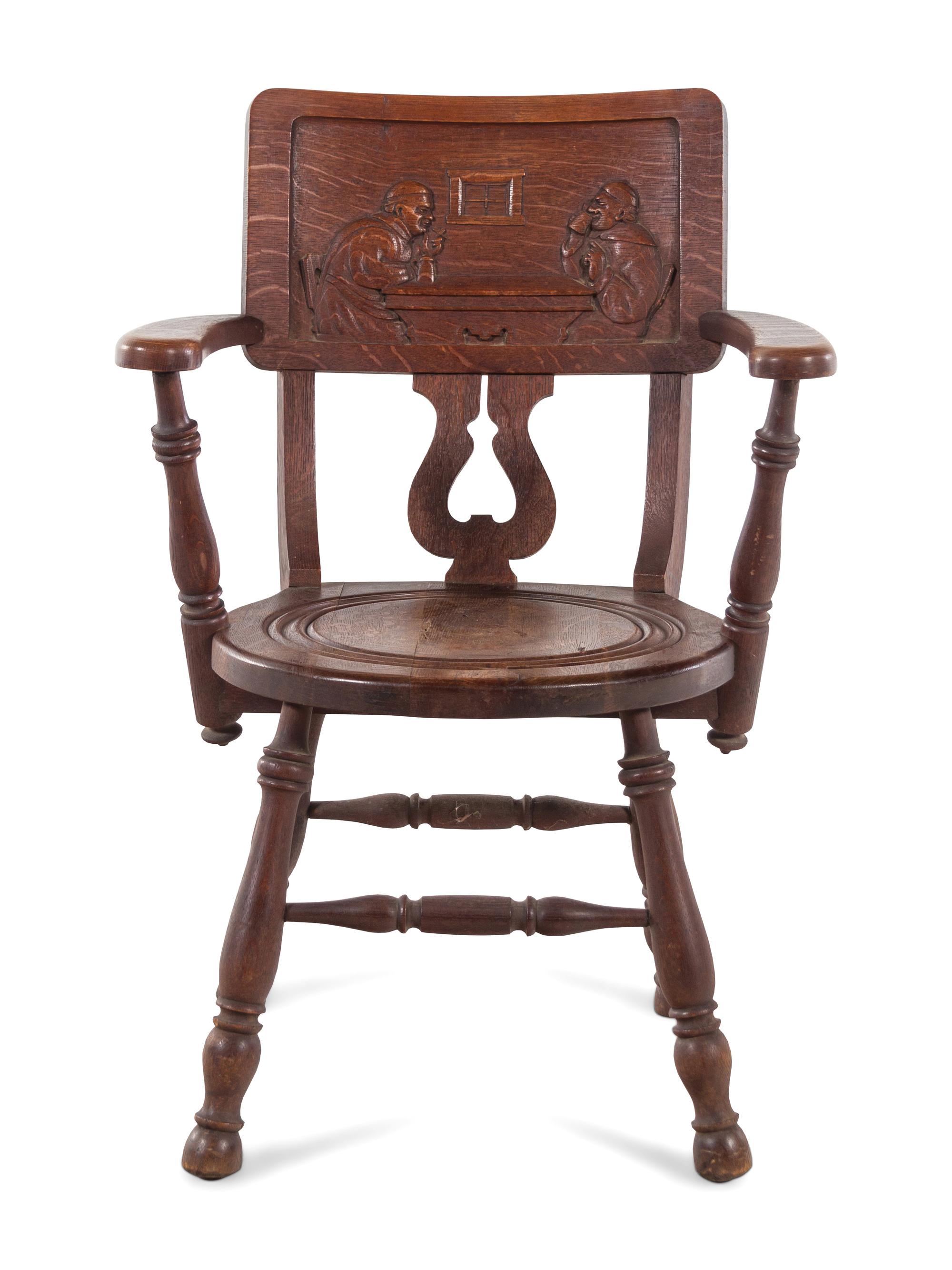 A German Carved Oak Bier Stube Armchair
