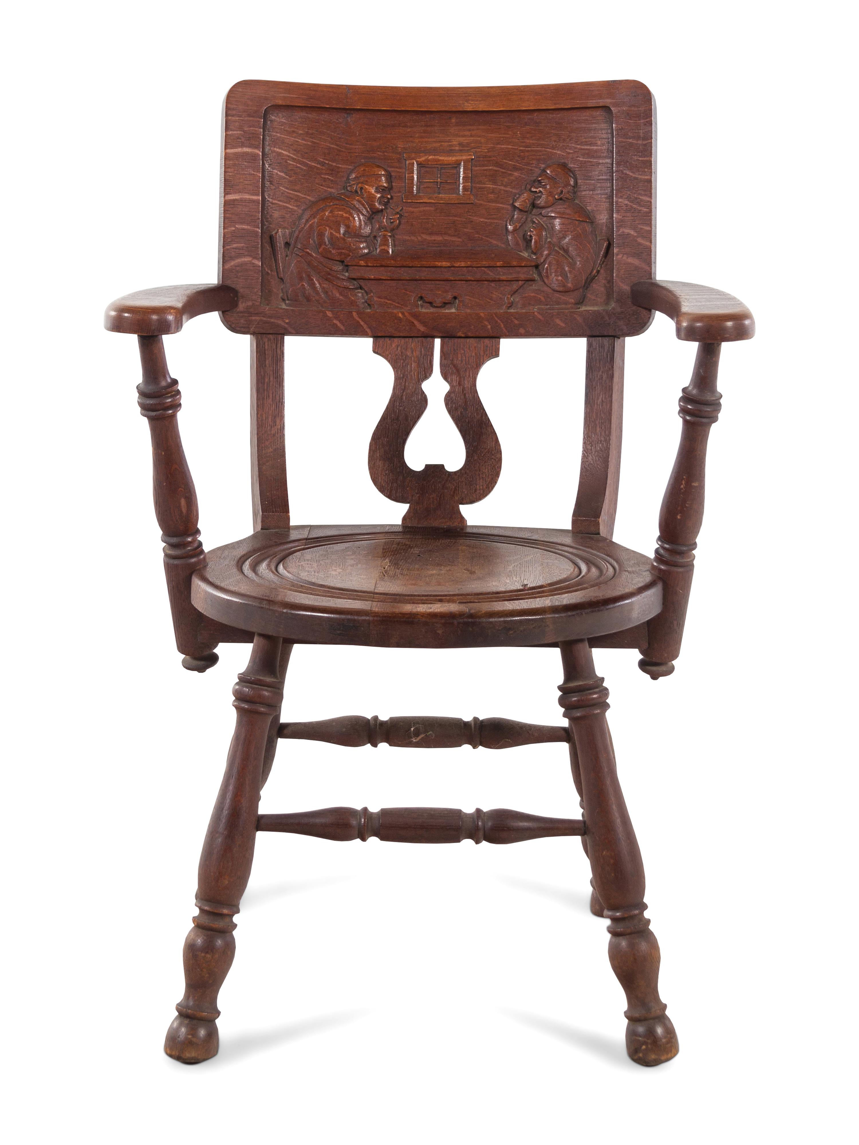 A German Carved Oak Bier Stube Armchair