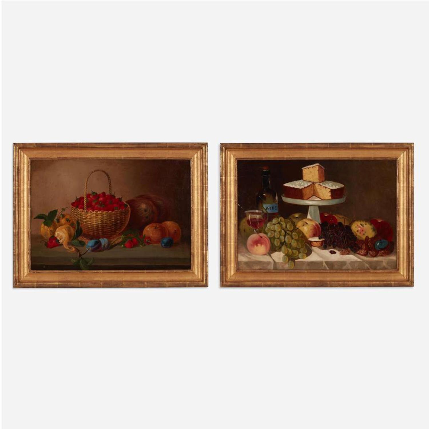 American School (19th Century) Still Life with Basket of Strawberries;; together with a companion