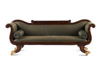 A Classical Carved and Figured Mahogany and Upholstered Sofa