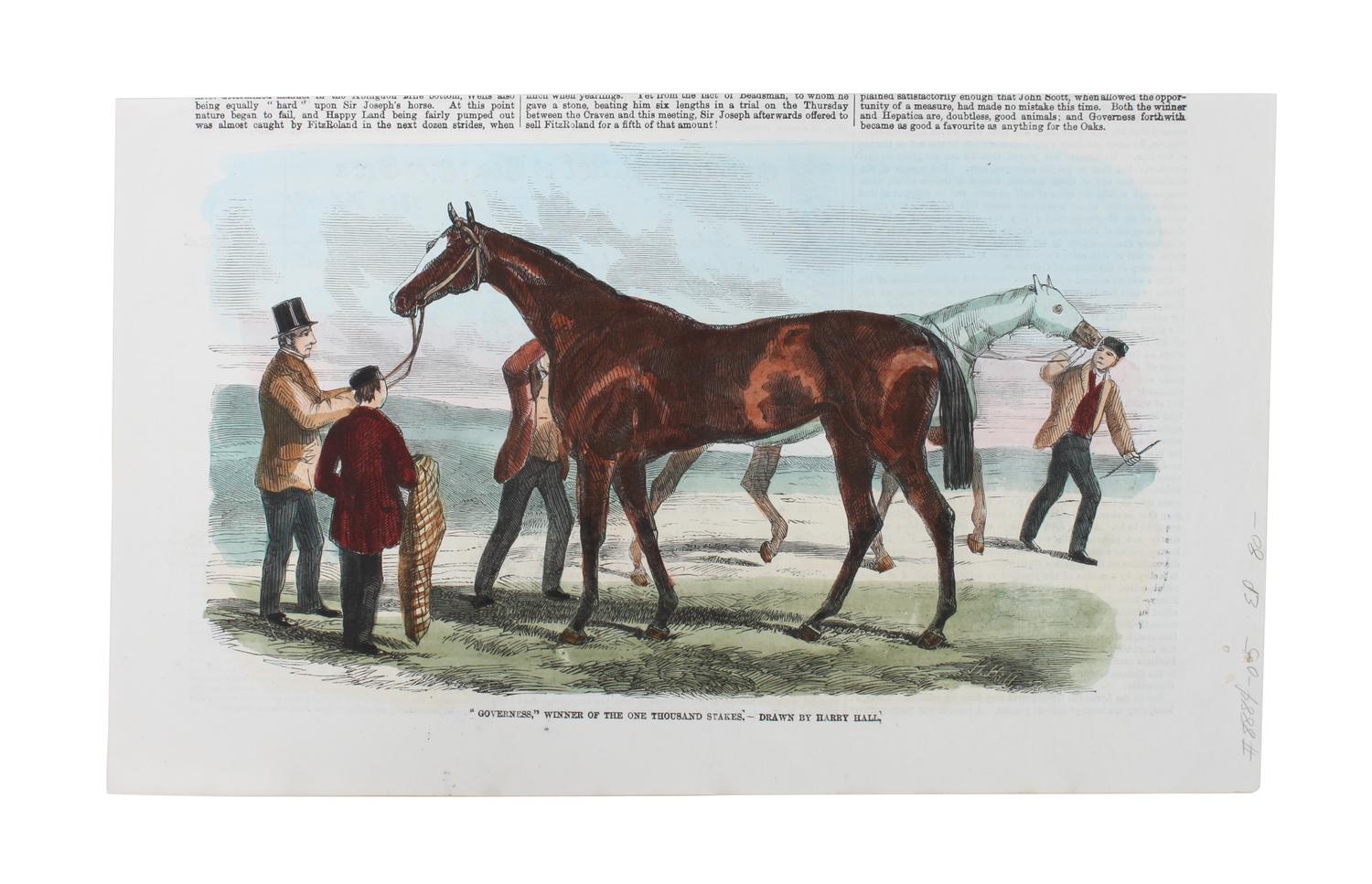 Six Hand Colored Race Horse Prints Height 7 x width 10 inches (largest) — 19TH CENTURY
