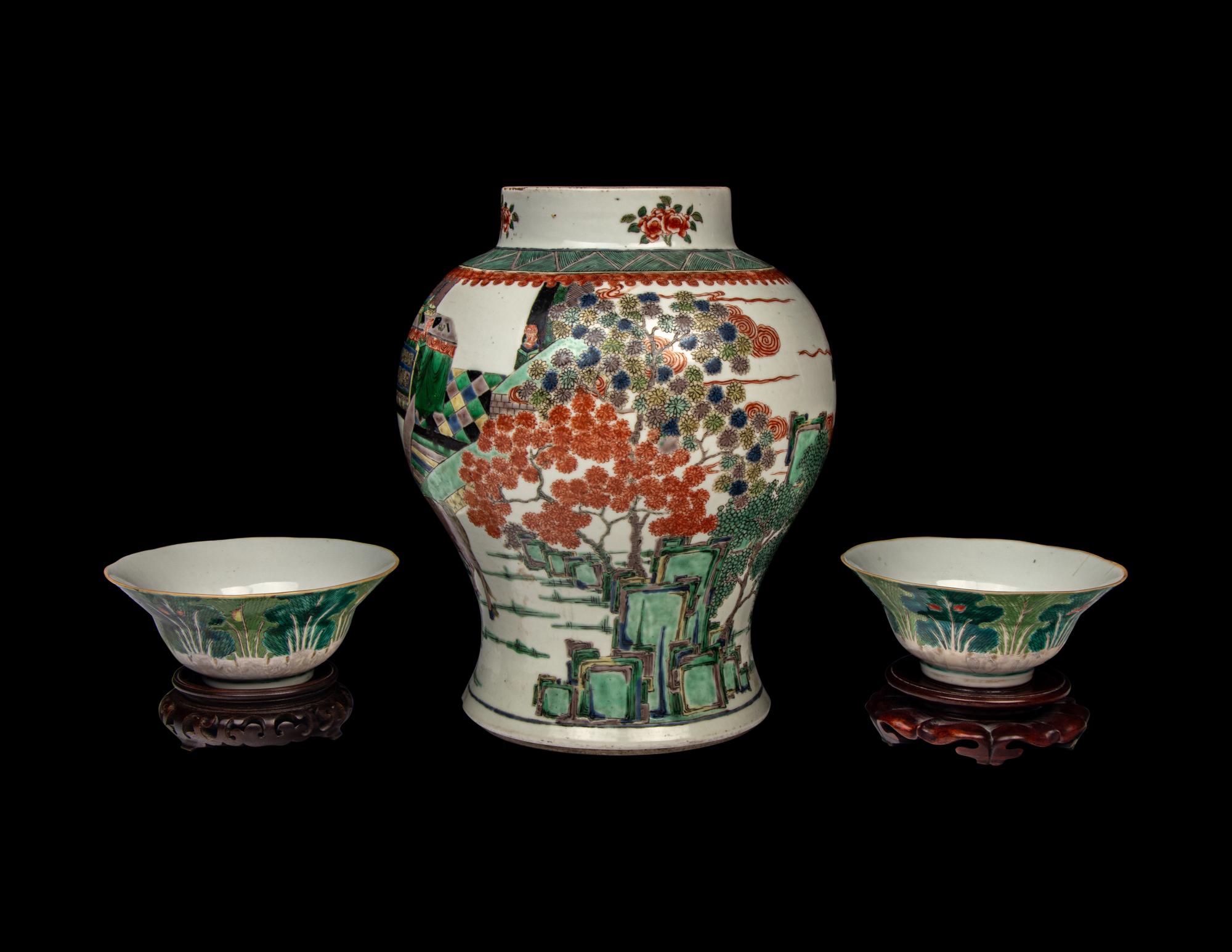 Three Chinese Famille Rose and Famille Verte Porcelain Wares