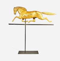 A patinated gilded copper weathervane of a running horse