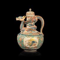 A Japanese "Gosu" Blue Decorated Satsuma-Type "Dragon" Ewer, Signed, Meiji Period