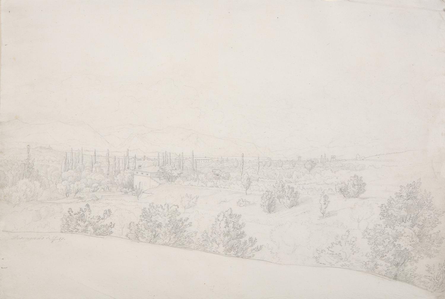 Landscape , Skyline of Lovere , Landscape , and Landscape of Desengano , 1827 (three works)