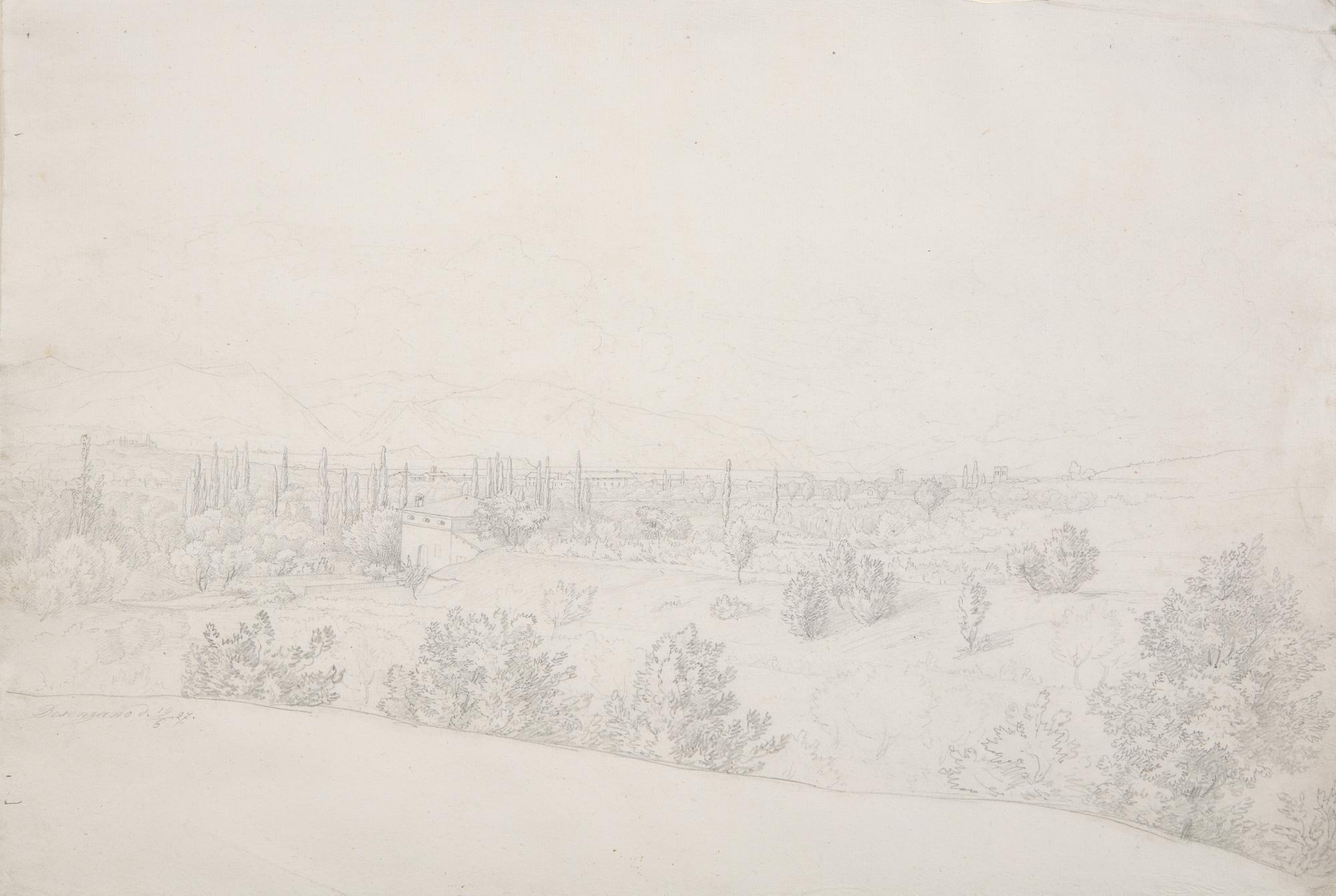 Landscape , Skyline of Lovere , Landscape , and Landscape of Desengano , 1827 (three works)