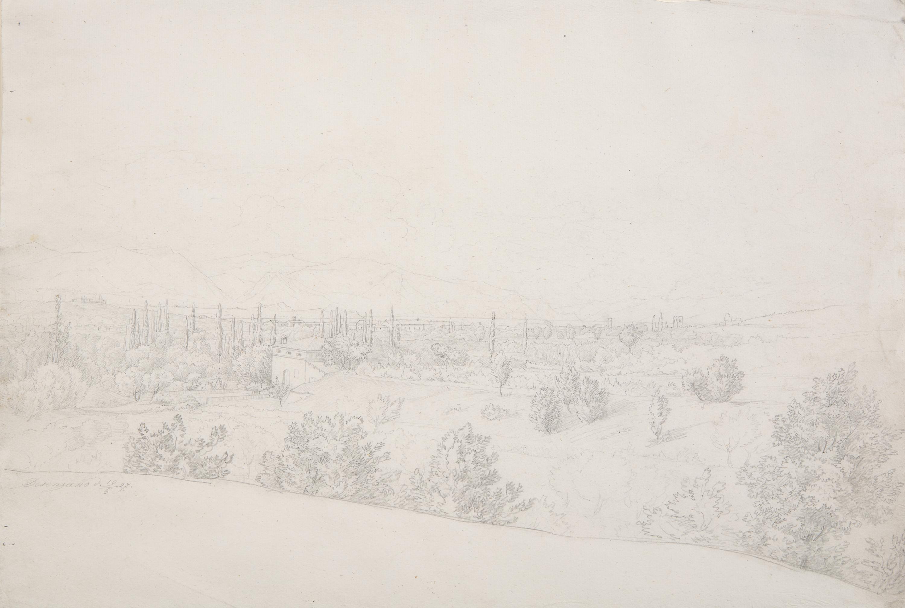 Landscape , Skyline of Lovere , Landscape , and Landscape of Desengano , 1827 (three works)
