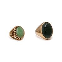 COLLECTION OF YELLOW GOLD, NEPHRITE AND JADE RINGS