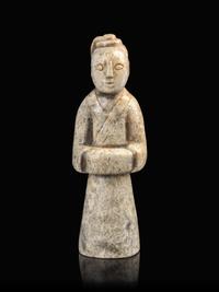 A Calcified Jade Figure of a Male Attendant