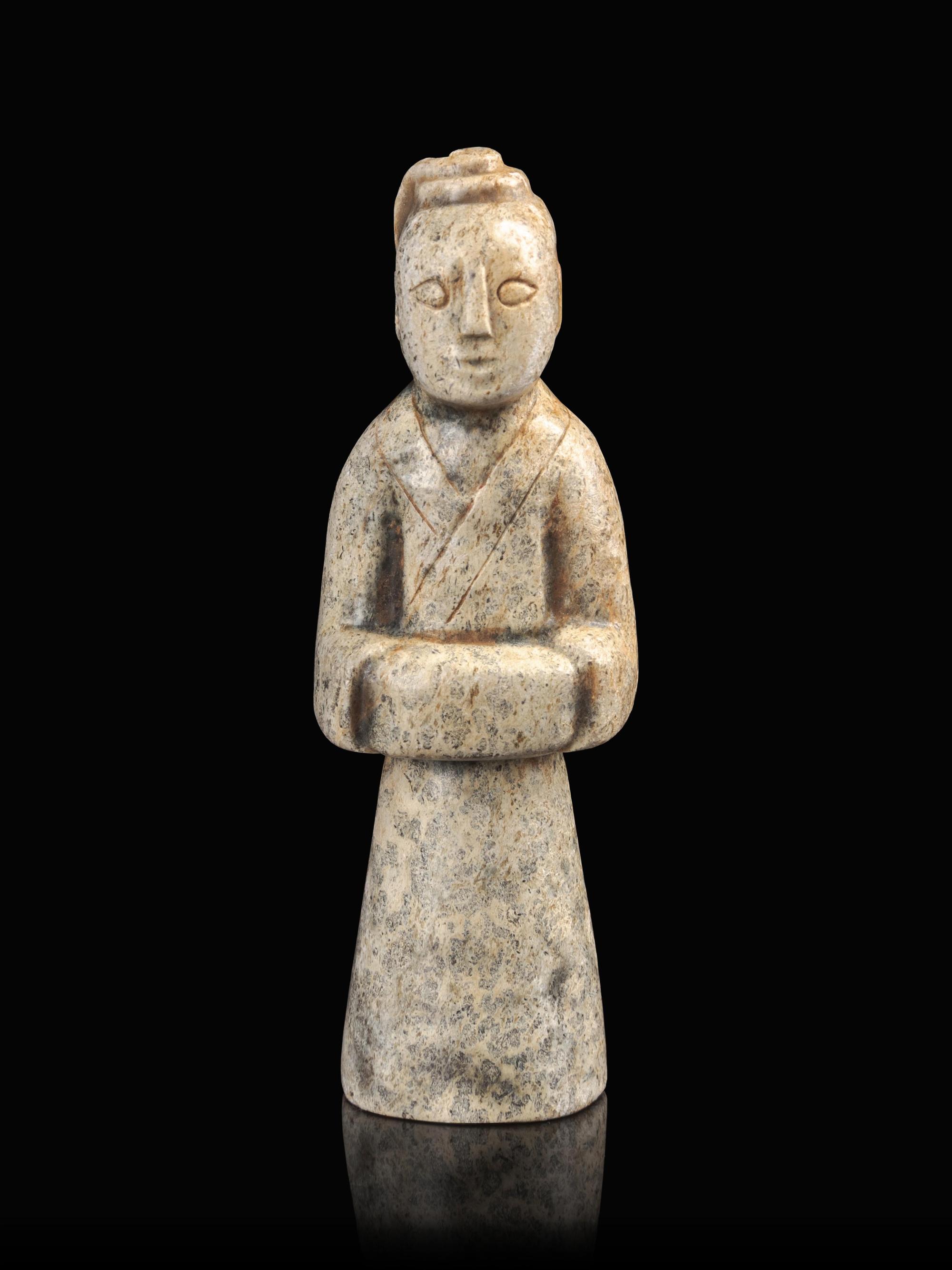 A Calcified Jade Figure of a Male Attendant