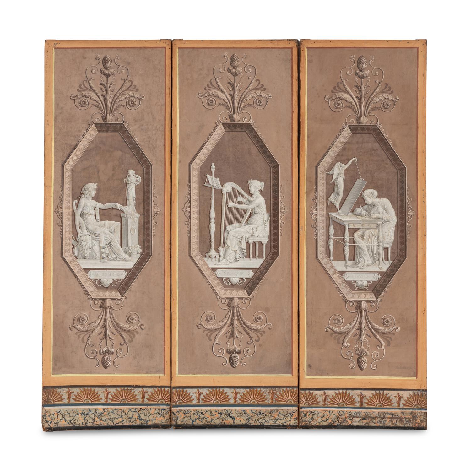 A Set of Three French Neoclassical Wallpaper Panels