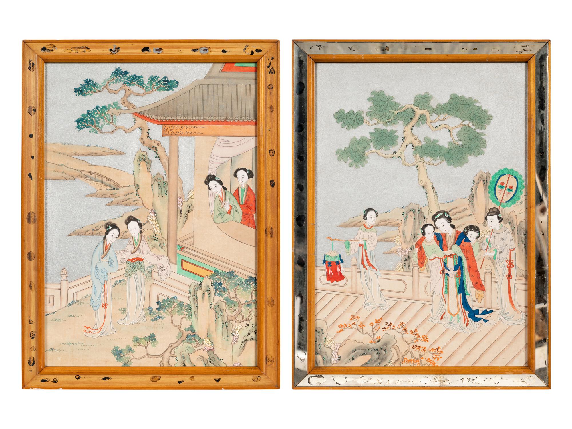 Two Chinese Ink and Color on Paper Paintings Depicting Ladies