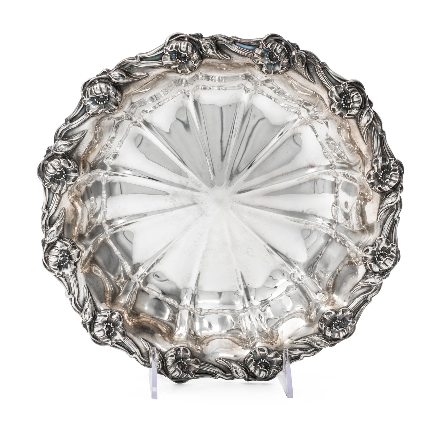 An American Art Nouveau Silver Bowl, Unger Brothers, Newark, NJ, of shaped circular form with an applied poppy border.