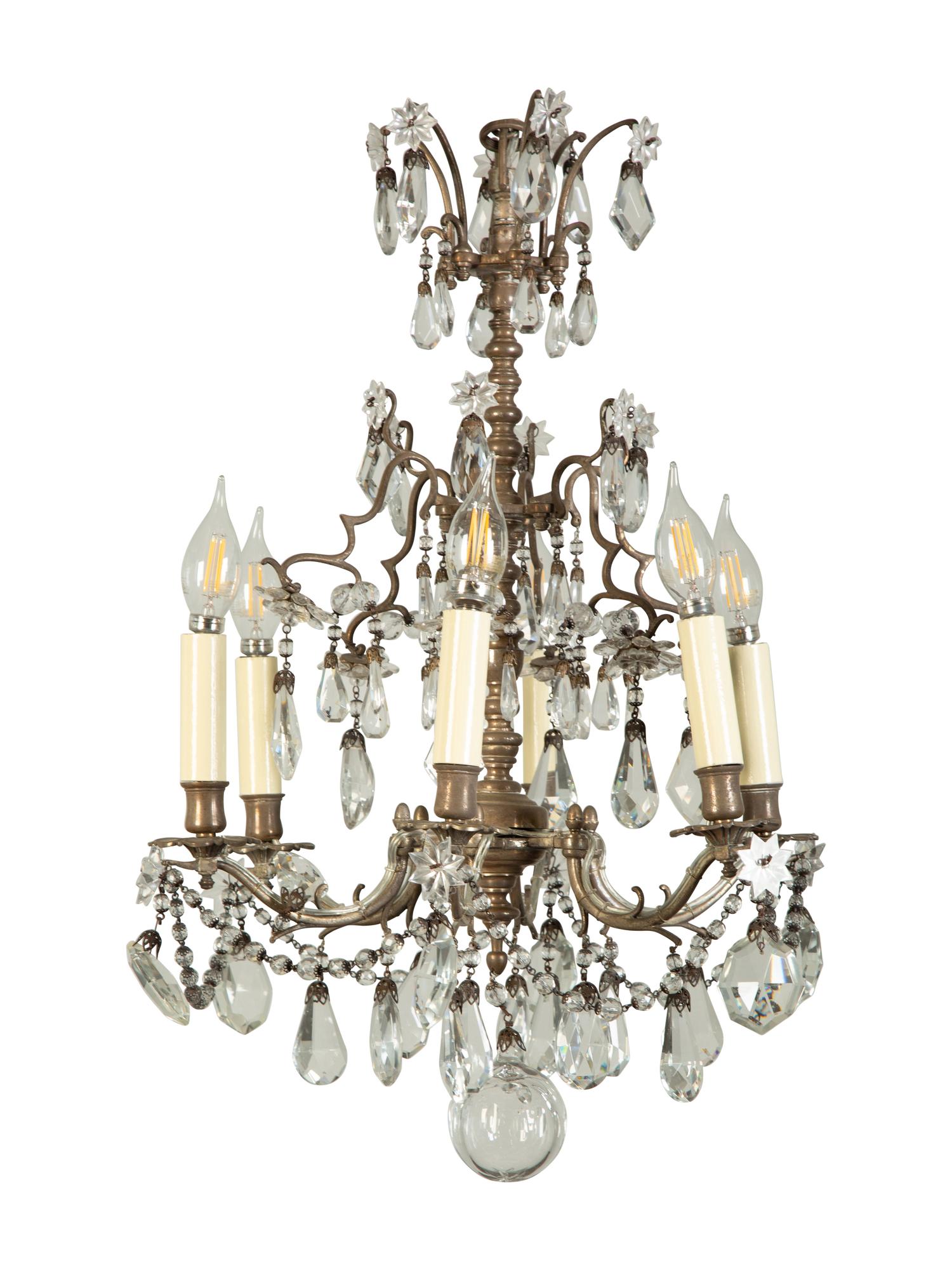 A Silvered Metal Six-Light Chandelier