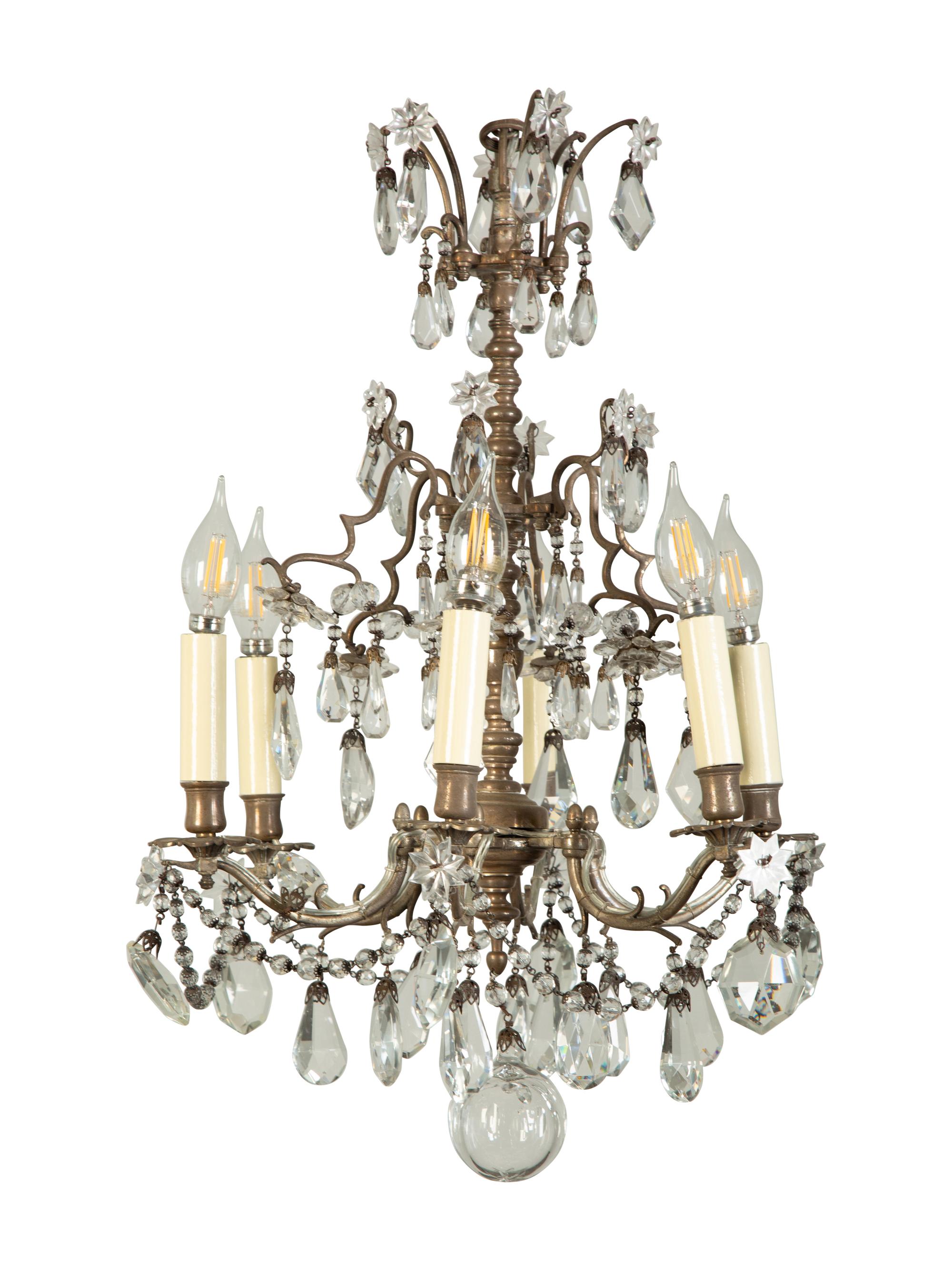 A Silvered Metal Six-Light Chandelier