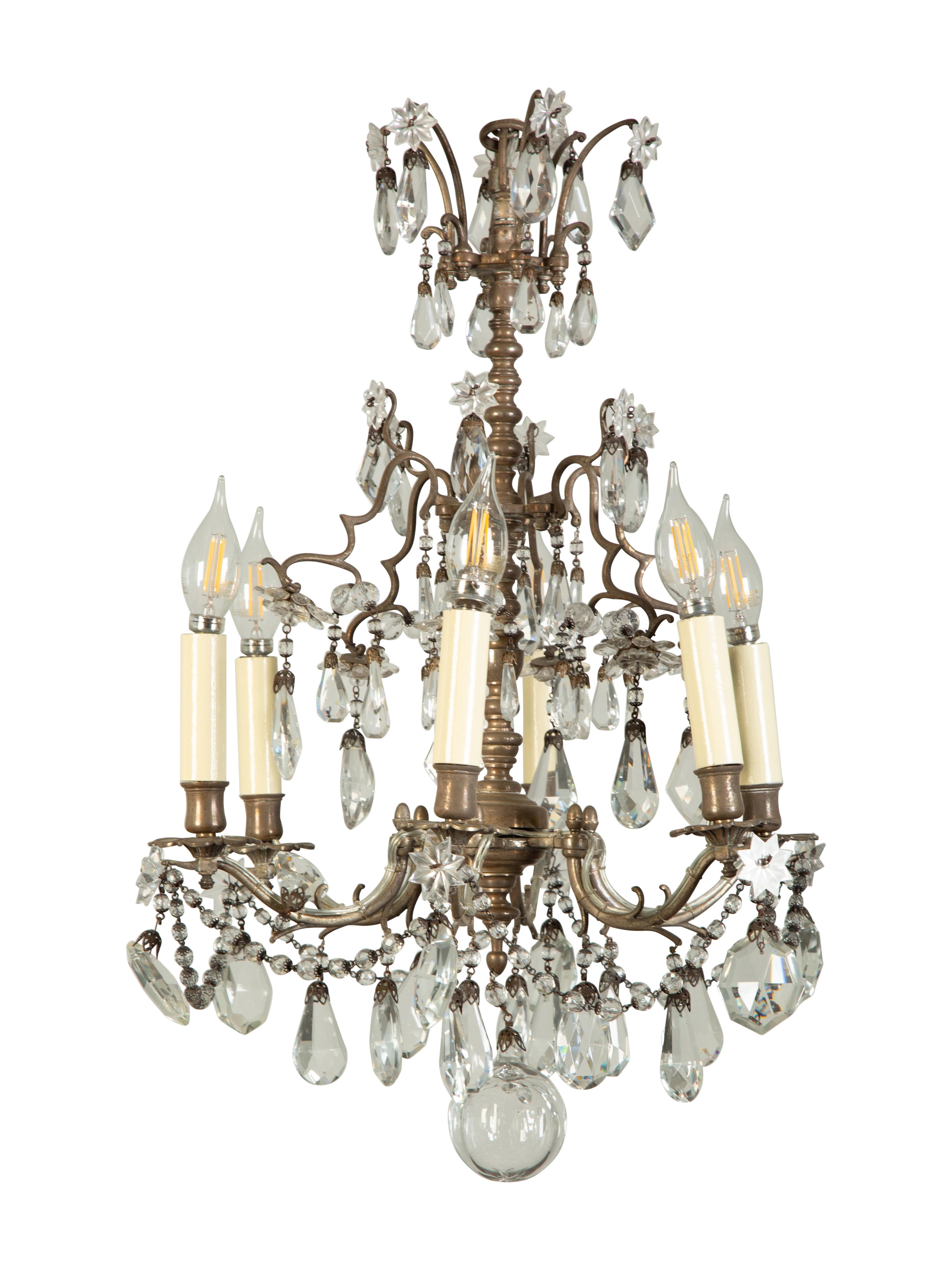 A Silvered Metal Six-Light Chandelier