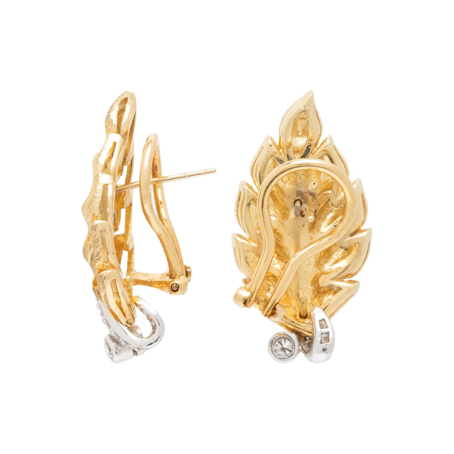 YELLOW GOLD AND DIAMOND LEAF EARRINGS