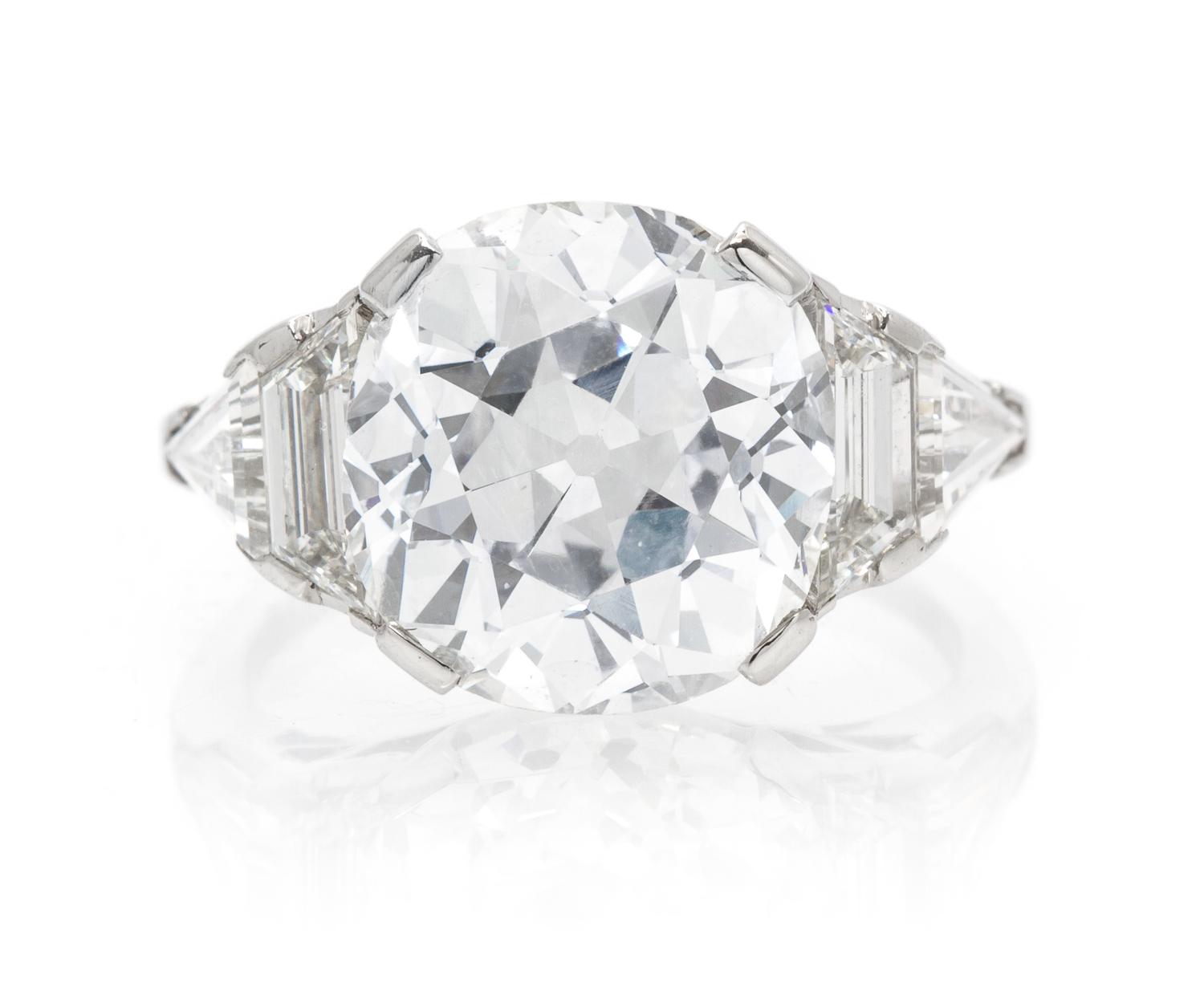 A Platinum and Antique Cushion Cut Diamond Ring, 4.80 dwts.