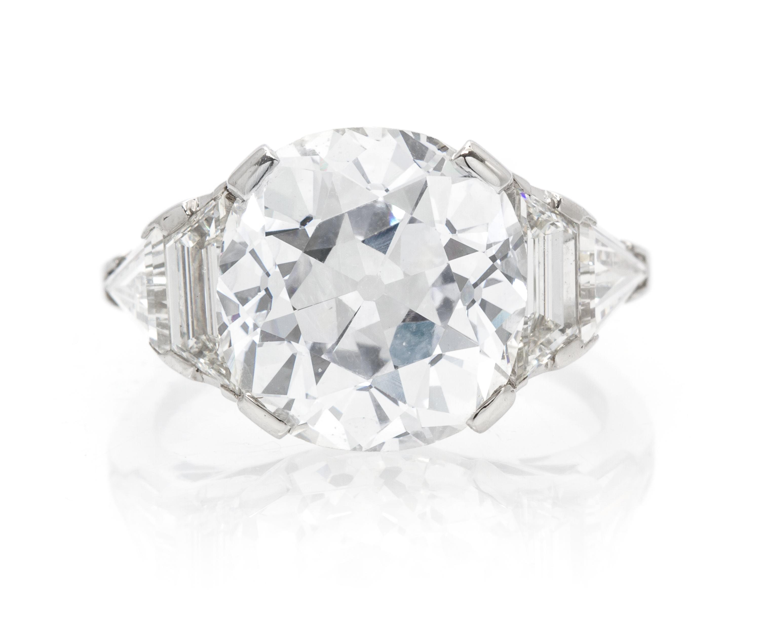 A Platinum and Antique Cushion Cut Diamond Ring, 4.80 dwts.