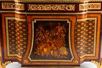 A Louis XVI Style Gilt Bronze Mounted Marquetry Marble-Top Cabinet