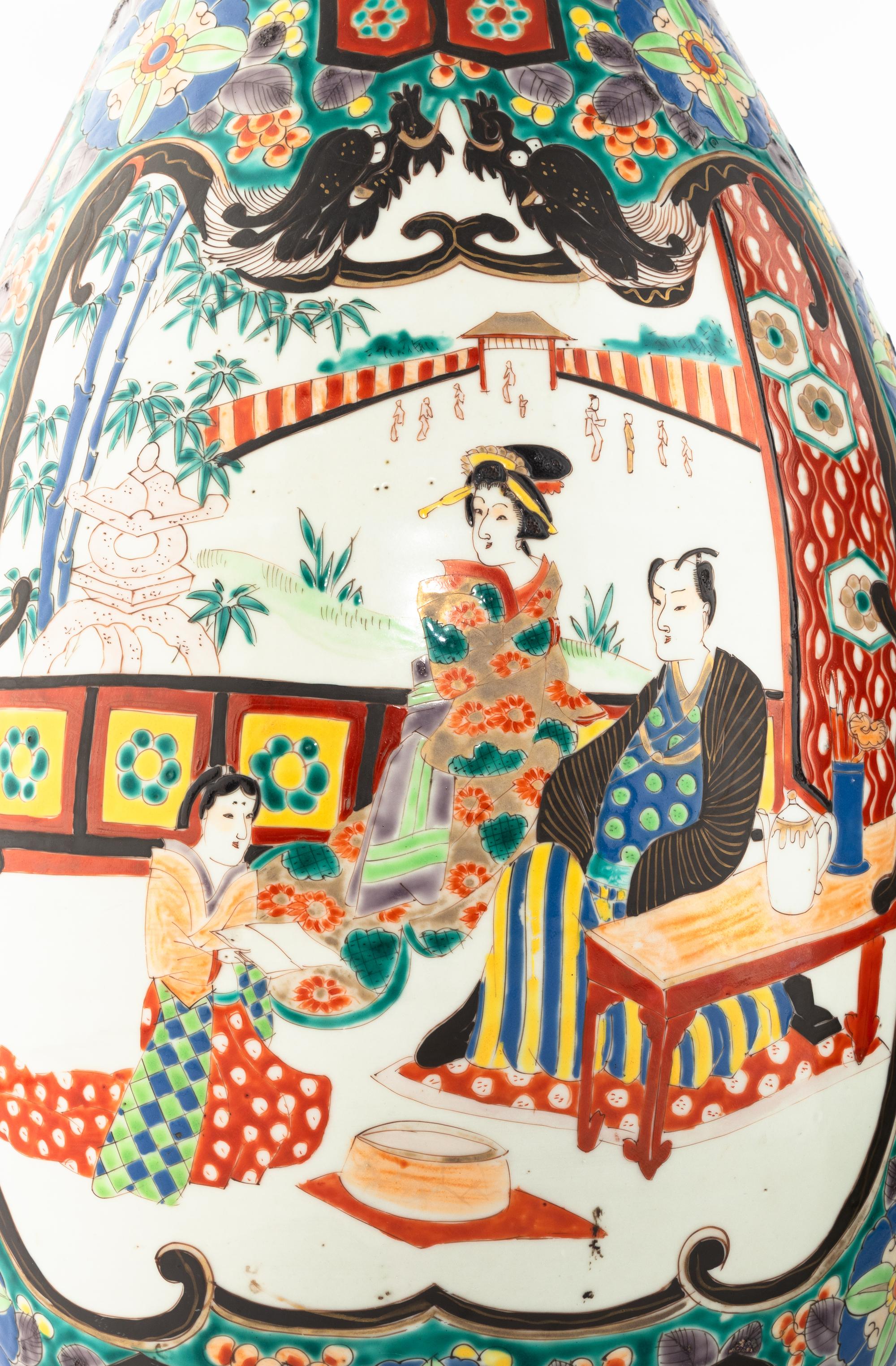 A Pair of Large Japanese Porcelain Baluster Vases