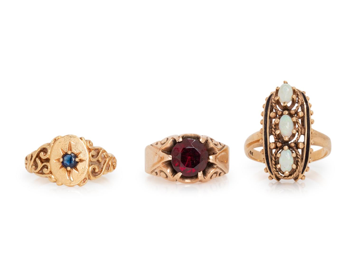 A Collection of Yellow Gold and Gemstone Rings,
