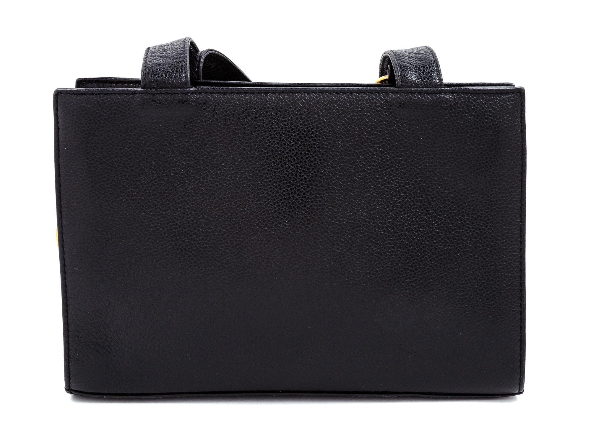 A Gianni Versace Black Leather Medusa Medallion Shoulder Bag, 6.25" H x 9.25" W x 2.75" D; Strap drop: 19.25".
